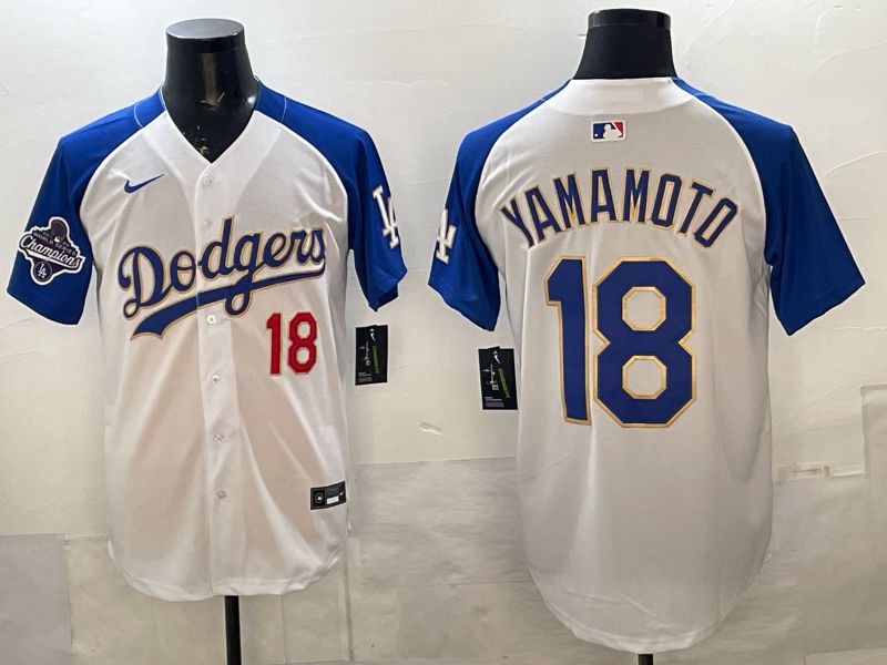 Men Los Angeles Dodgers #18 Yamamoto White Gold 2026 Nike Game MLB Jersey 0011